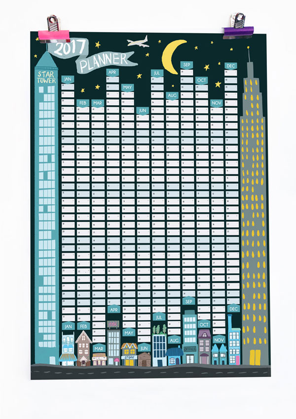 City Illustration 2017 Wall Planner Calendar