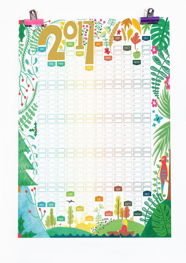 Seasons Illustrations 2017 Wall Planner Calendar
